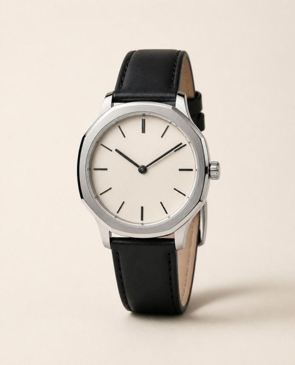 Hexa 34 Quartz with an ivory dial on a black calfskin strap